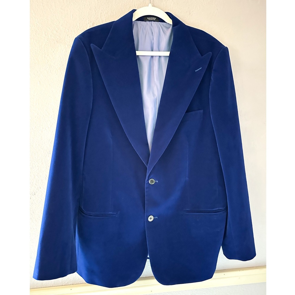 Sam Surin Tailor Made Men's Royal Blue Velvet Blazer Jacket Bespoke‎